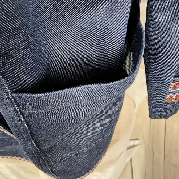 GAP Belted Denim Trench Coat  Embroidered Retro Blue Size Small - Picture 10 of 16